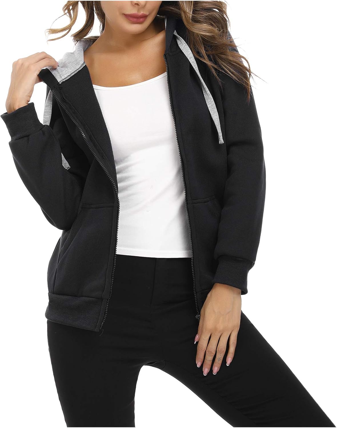 Sykooria Women Zip Up Hoodie Long Sleeve Sports Hoodie Slim Fit Sweatshirt Top Coat Running