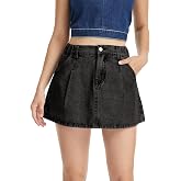 HERBATOMIA Women's Denim Mini Skorts Skirt Casual Y2k Trendy A-line High Waist Jean Skirts for Women with Shorts