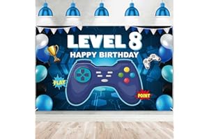 DZTRELFK Level 8 Unlocked Happy 8 Birthday Level Up Banner Backdrop Cheers to 8 years old Video Game Theme Decor Decorations for Boys Girls 8th Birthday Party Birthday Supplies Background