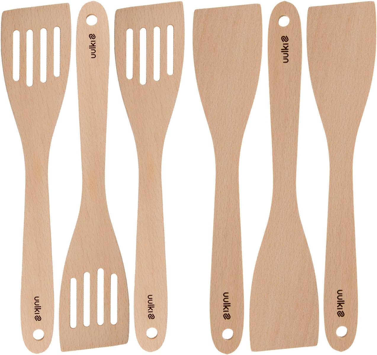 UULKI | Spatula set | Pan spatula with and without slit | Slit spatula made of European beech wood | 6-pcs.