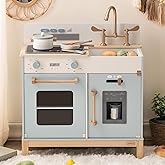 ROBUD Kids Kitchen Playset, Wooden Play Kitchen, Pretend Toddlers Kitchen Toy with Accessories, Baby Gift for Ages 3 4 5 6 7 