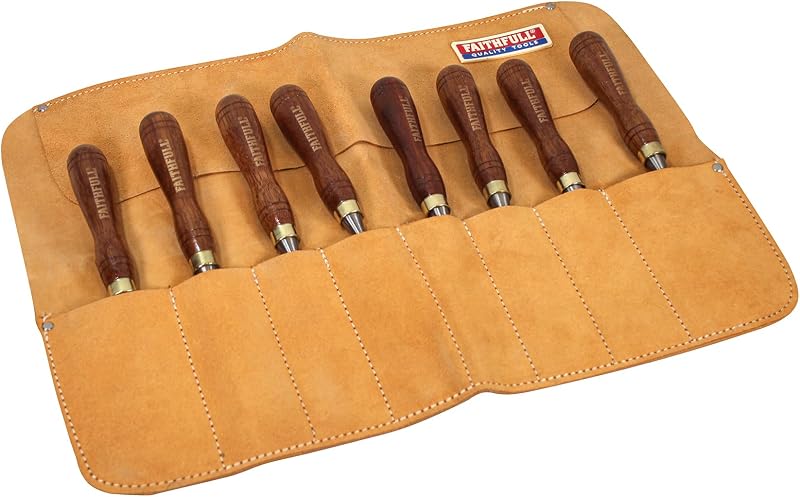 Faithfull Suede Leather Chisel Roll 8 Pocket Tool Organizer Tan Water Resistant