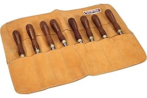 Faithfull Suede Leather Chisel Roll - 8-Compartment, Water Resistant and Compact Tool Storage - Beige