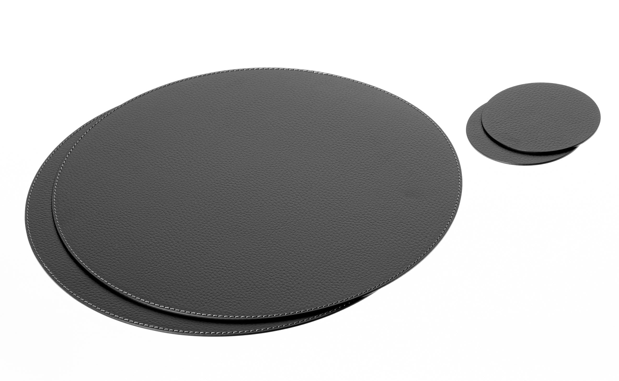 Nikalaz Recycled Leather Placemats and Coasters Set of 2 (Black, Round) — image 1