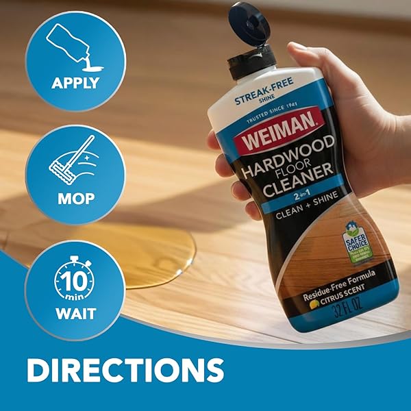 WEIMAN HARDWOOD CLEANER FOR FINISHED HARDWOOD FLOORS, ENGINEERED FLOORS, LAMINATE – STREAK-FREE RESULTS, EPA SAFER CHOICE CERTIFIED, 32 OZ
