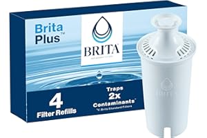 Brita Plus Water Filter, BPA-Free, High-Density Replacement Filter for Pitchers and Dispensers, Reduces 2x Contaminants*, Lasts Two Months or 40 Gallons, Includes 4 Filters