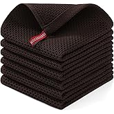Homaxy 100% Cotton Waffle Weave Kitchen Dish Cloths, Ultra Soft Absorbent Quick Drying Dish Towels, 12 x 12 Inches, 6-Pack, Dark Brown