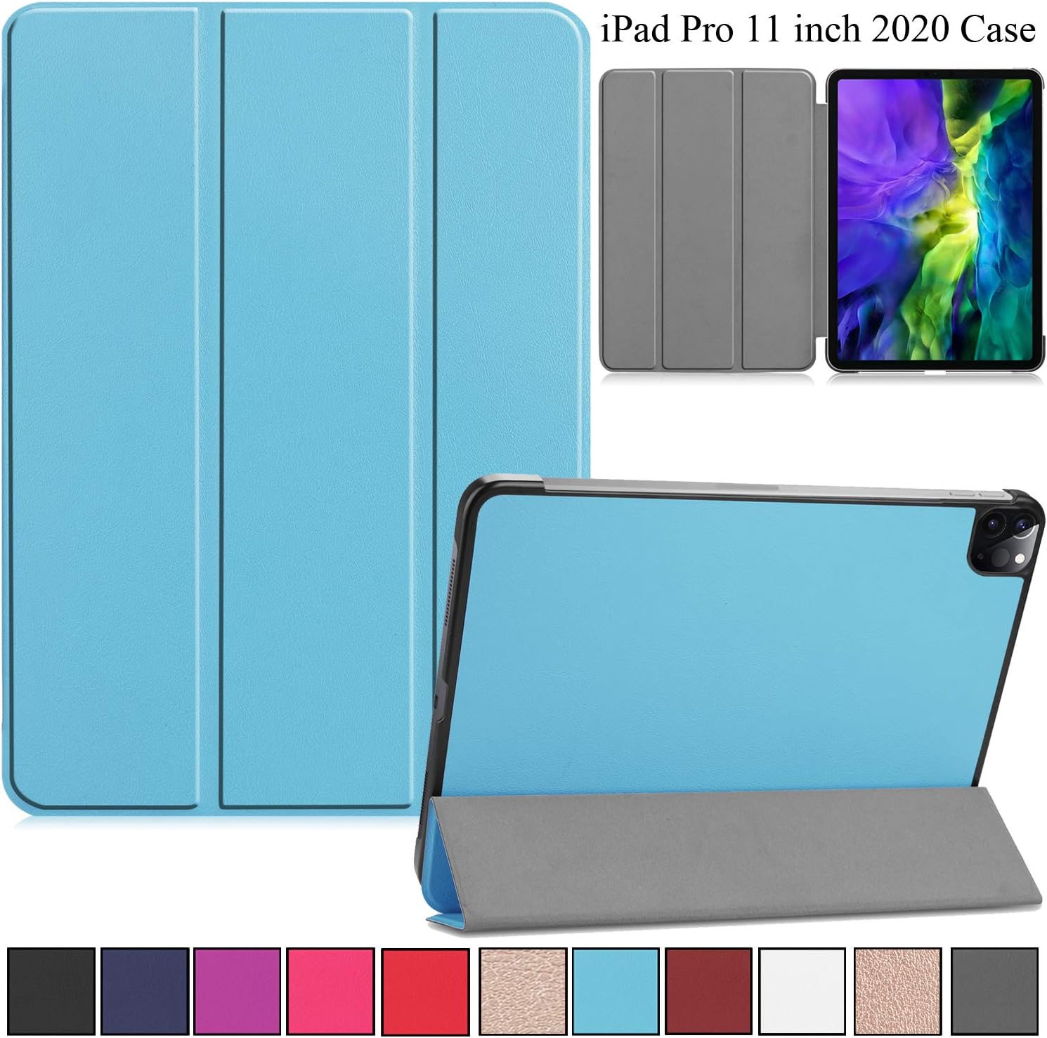 New iPad Pro 11 inch 2020 Case, Artyond Smart Stand Case with Auto Sleep/Wake Support Apple Pencil Pairing & Charging Magnetic Tri-Fold Slim Case for New iPad Pro 11 2020 2nd Generation, Sky Blue