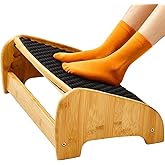 HUANUO Bamboo Under Desk Footrest with 4 Heights and Massage Texture | Adjustable angles, non-slip pads, triangular bamboo fr