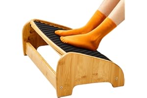 HUANUO Bamboo Under Desk Footrest, Ergonomic Foot Rest with 4 Height Options & Adjustable Angles, Pebble Massage Surface, Non-Slip Foot Rest for Under Desk at Work for Improved Posture, Home & Office