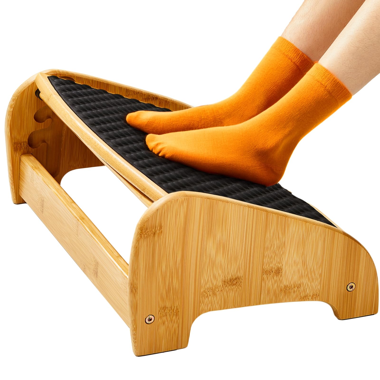 Photo 1 of HUANUO Bamboo Under Desk Footrest, Ergonomic Foot Rest with 4 Height Options & Adjustable Angles, Pebble Massage Surface, Non-Slip Foot Rest for Under Desk at Work for Improved Posture, Home & Office