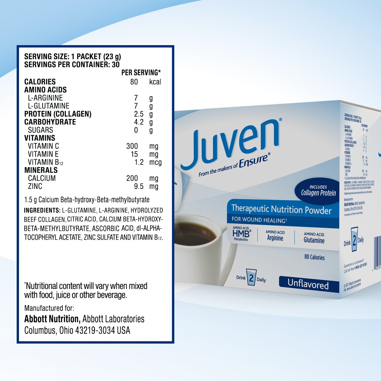 Juven Therapeutic Nutrition Drink Mix Powder for Wound Healing Includes