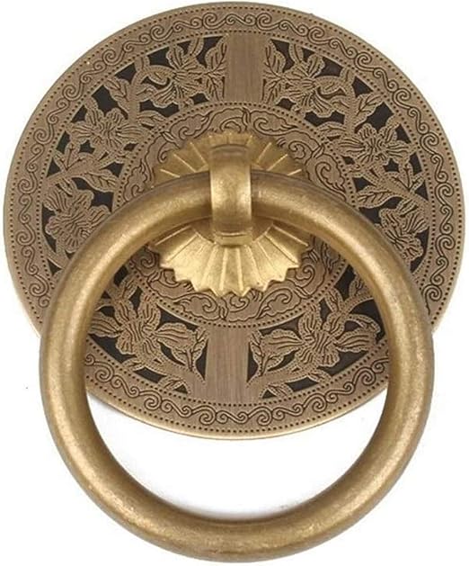 Antike Schublade Rein Kupfer Kupfer Ring Griff Geschnitzte Tür Klopfer