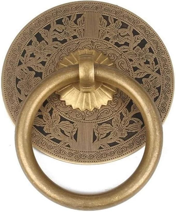 Antike Schublade Rein Kupfer Kupfer Ring Griff Geschnitzte Tür Klopfer