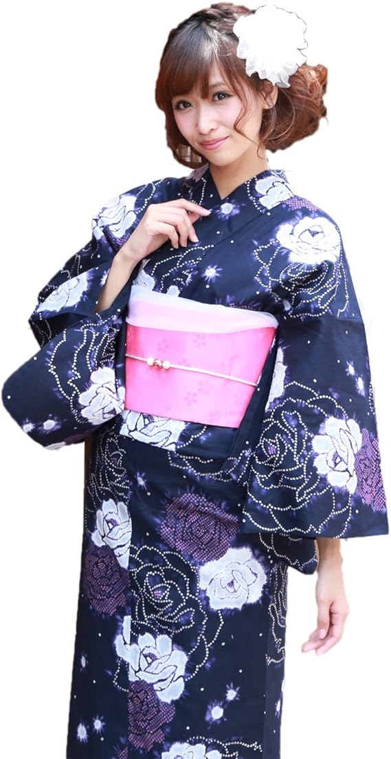 Amazon 浴衣 女 セット 濃紺地に絞り調薔薇 なでしこ ときめき 恋浴衣3点セット 浴衣 通販