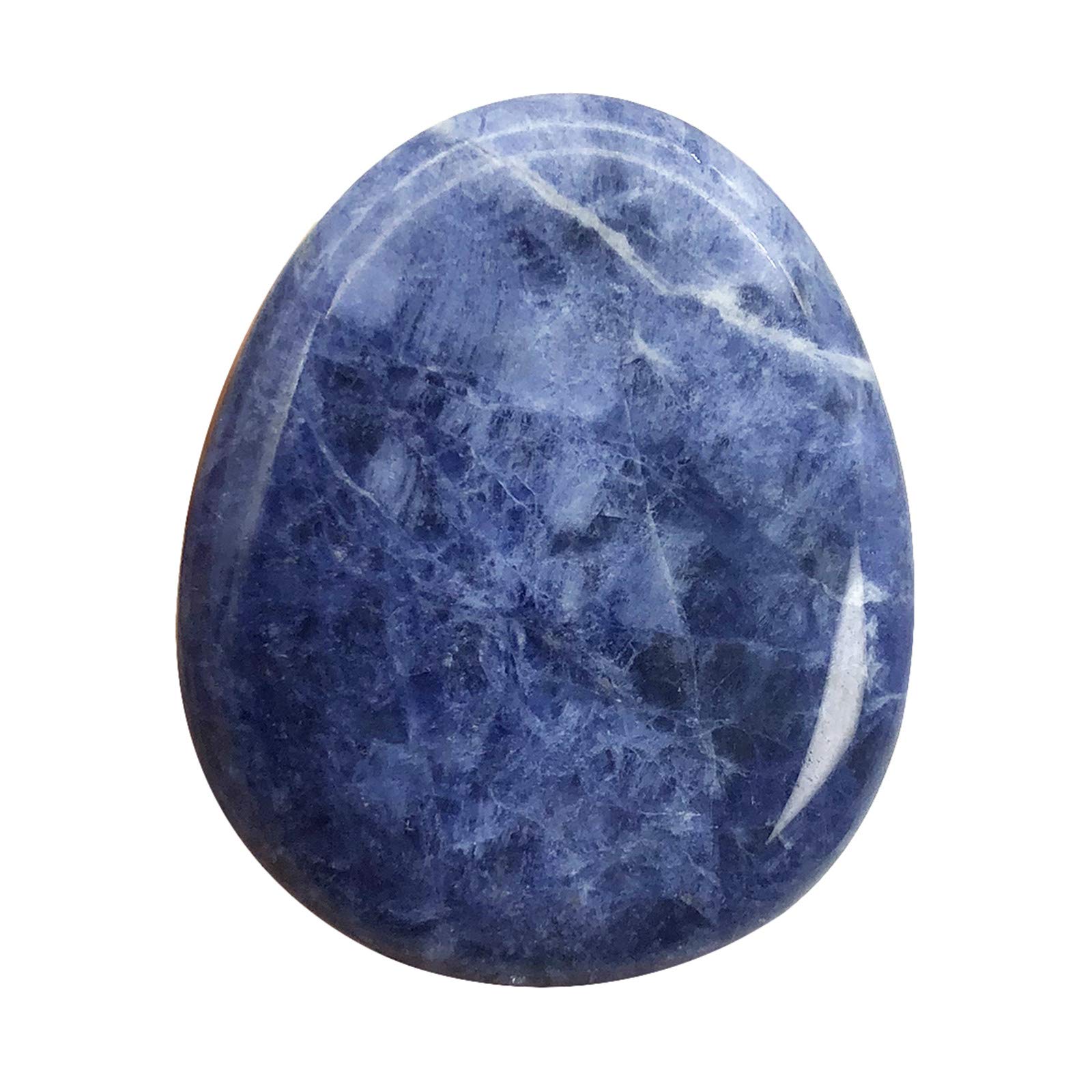 Fekuar Natural Sodalite Crystal Thumb Worry Stone, Hand Carved Healing Crystal Teardrop Pocket Stones for Anxiety Stress Relief Meditation