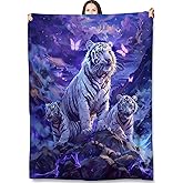 Turamurra White Tiger Throw Blanket Gifts for Adults Kids, Fantasy Big Cat Blankets for Living Room Bedroom Decor, Fuzzy Warm Flannel Plush 50"x60"