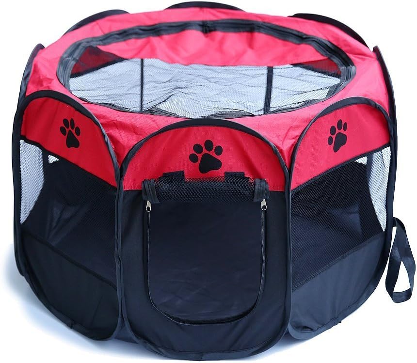 Pet Cat Cage Dog Kennel Puppy Soft Playpen Crate Foldable Octagonal Tent Fence Oxford Cloth Outdoor (S, Red) : Kitchen & Dining