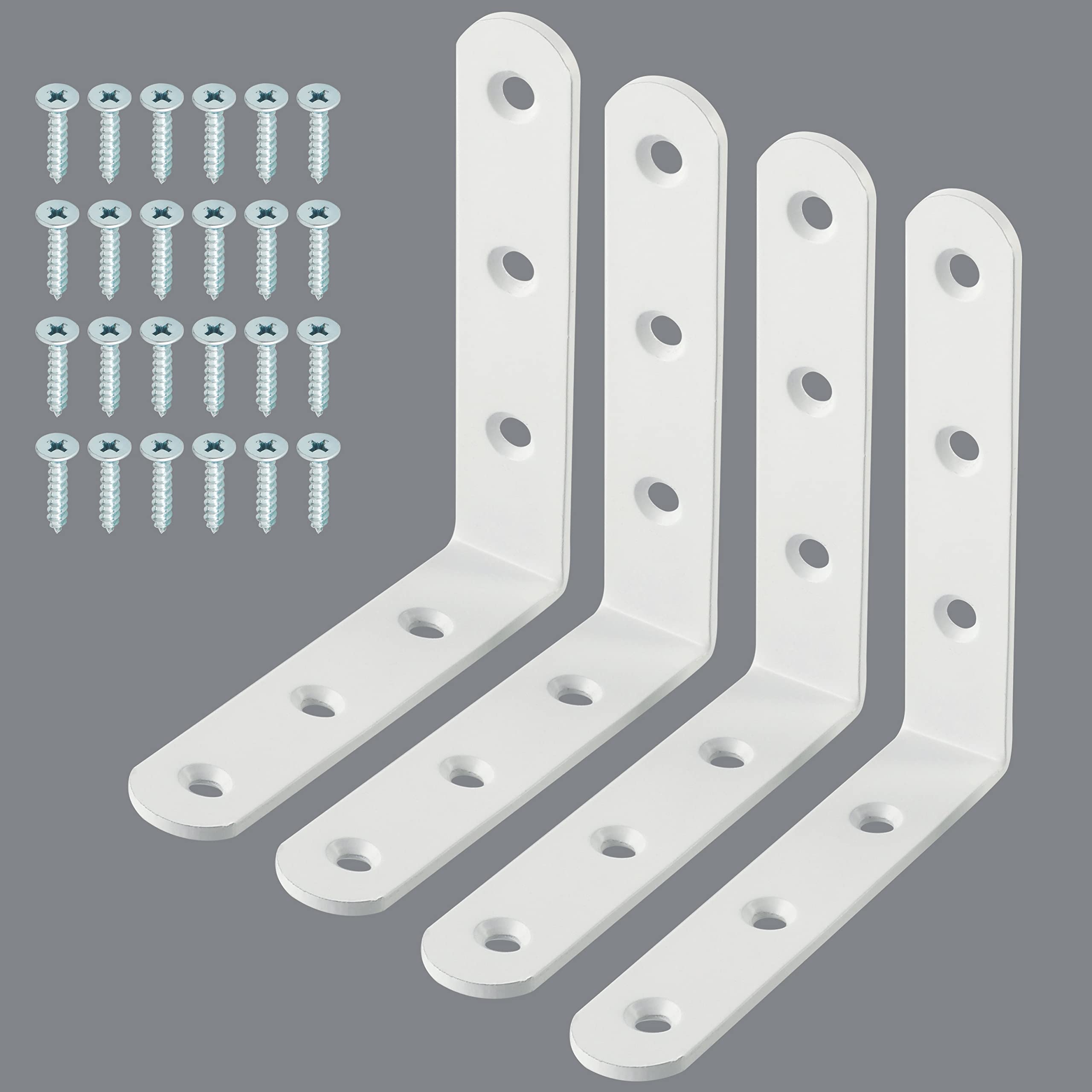 Sayayo Shelf Bracket Corner Brace Joint Angle Bracket Shelf Support Wall Hanging 80mm*80mm, Stainless Steel White Finish, 4 Pcs, EJM80W-4P