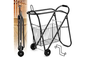 Kritkin Horse Saddle Tack Cart with Wheels, Rolling Iron Heavy Duty Trailer Organizer with Hooks Foldable Horse Cinch Equipments Stable Storage Tool for Saddle Moving Transport Organizer Supplies