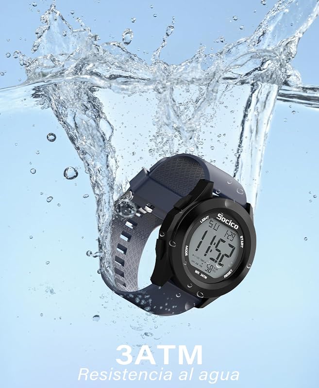 Reloj Digital para Hombre, Deportivo, Militar, Resistente al Agua, Cronógrafo para Hombre con Iluminación LED, Alarma y Fecha (Azul) — foto 7 de 7