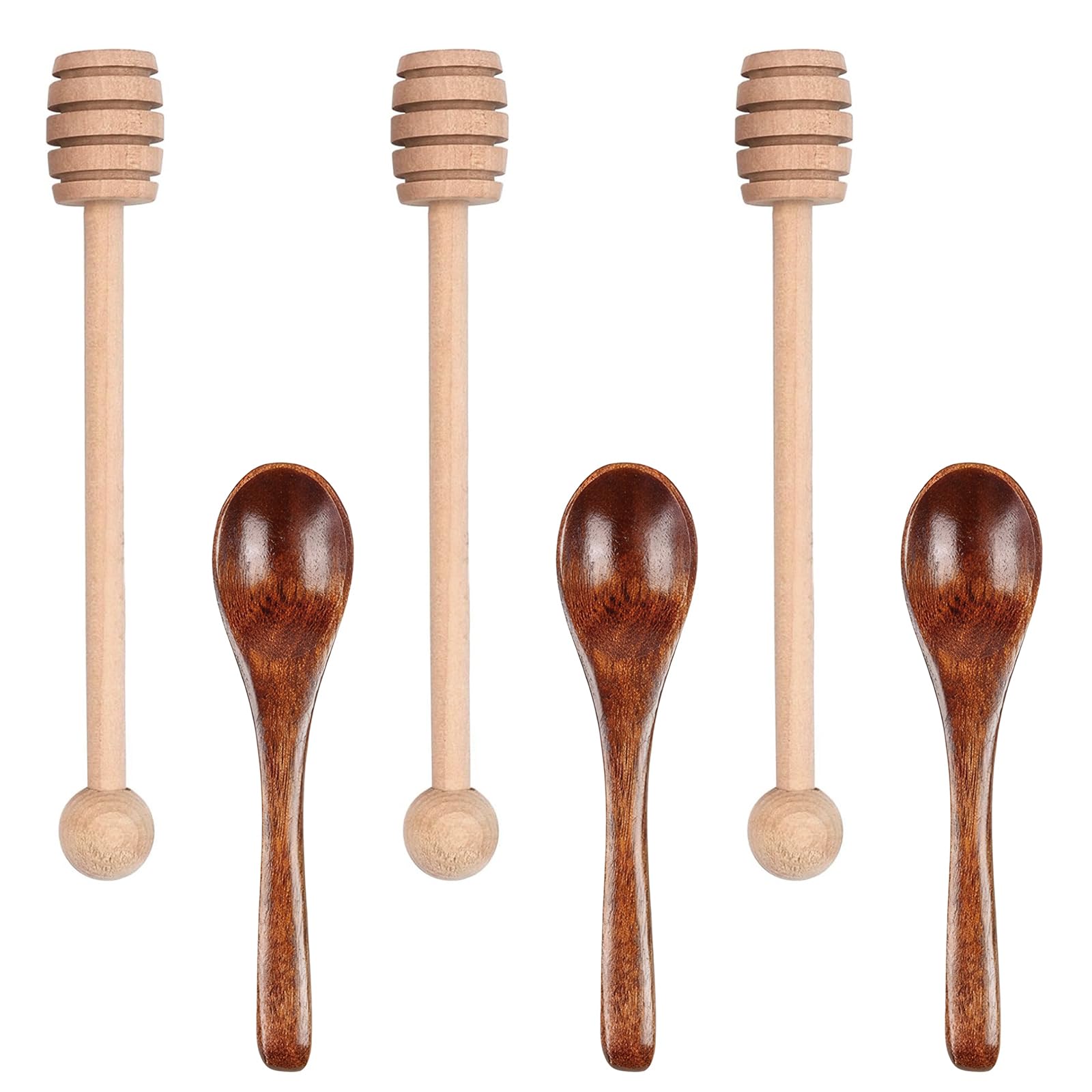 MADGININE 6 PCS Honey Spoons Honey Stick Set, Natural Small Wooden Spoons, Sturdy Durable Honey Stick for Stirring Honey Tea Coffee Jam and Wedding Party Gift