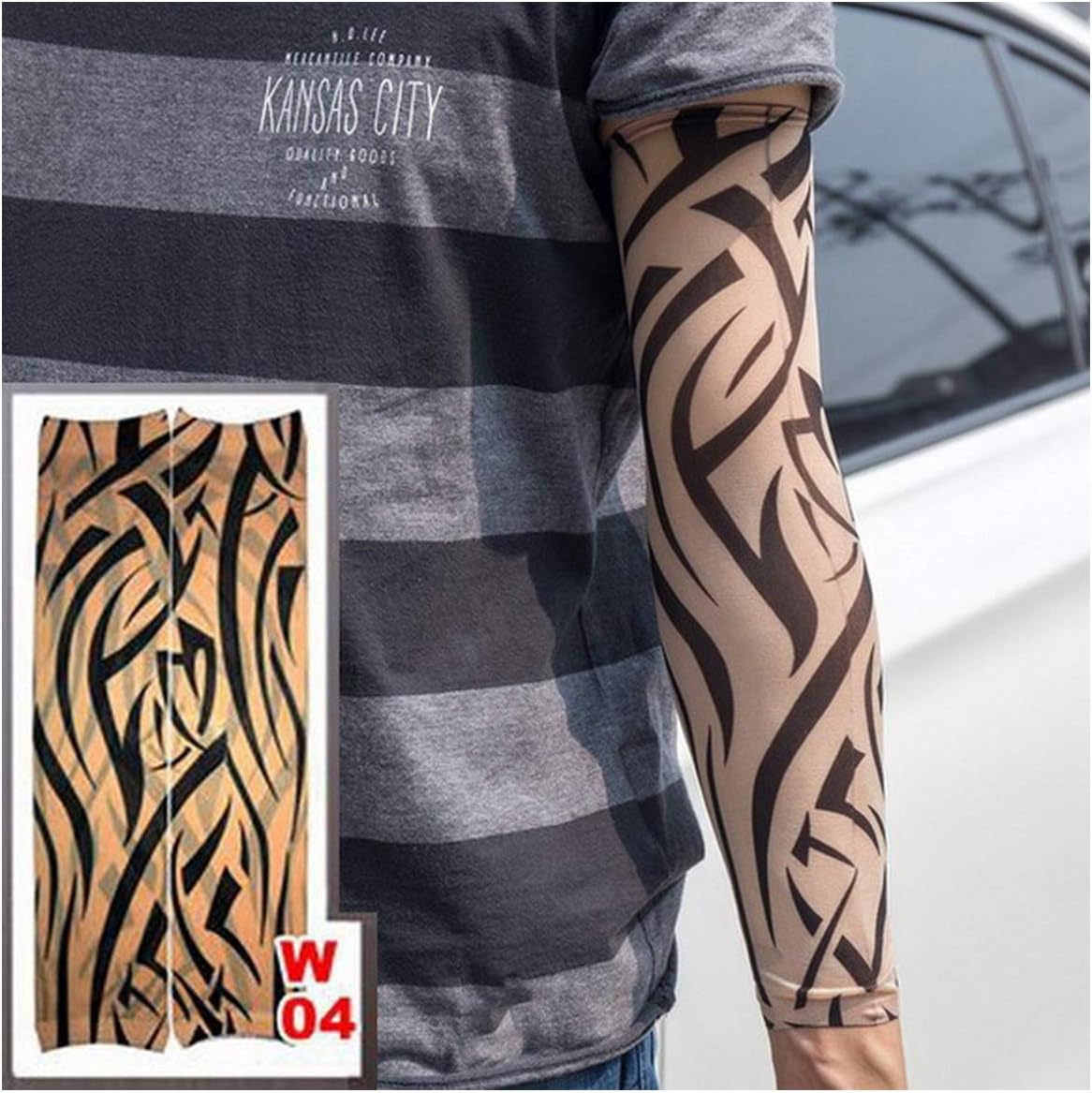 Fake Temporary Tattoo Sleeves Tattoos Full Long Slip On Arm Tattoo Sleeve Kit Men Elastic Nylon Glove Tattoos black skull design,w04