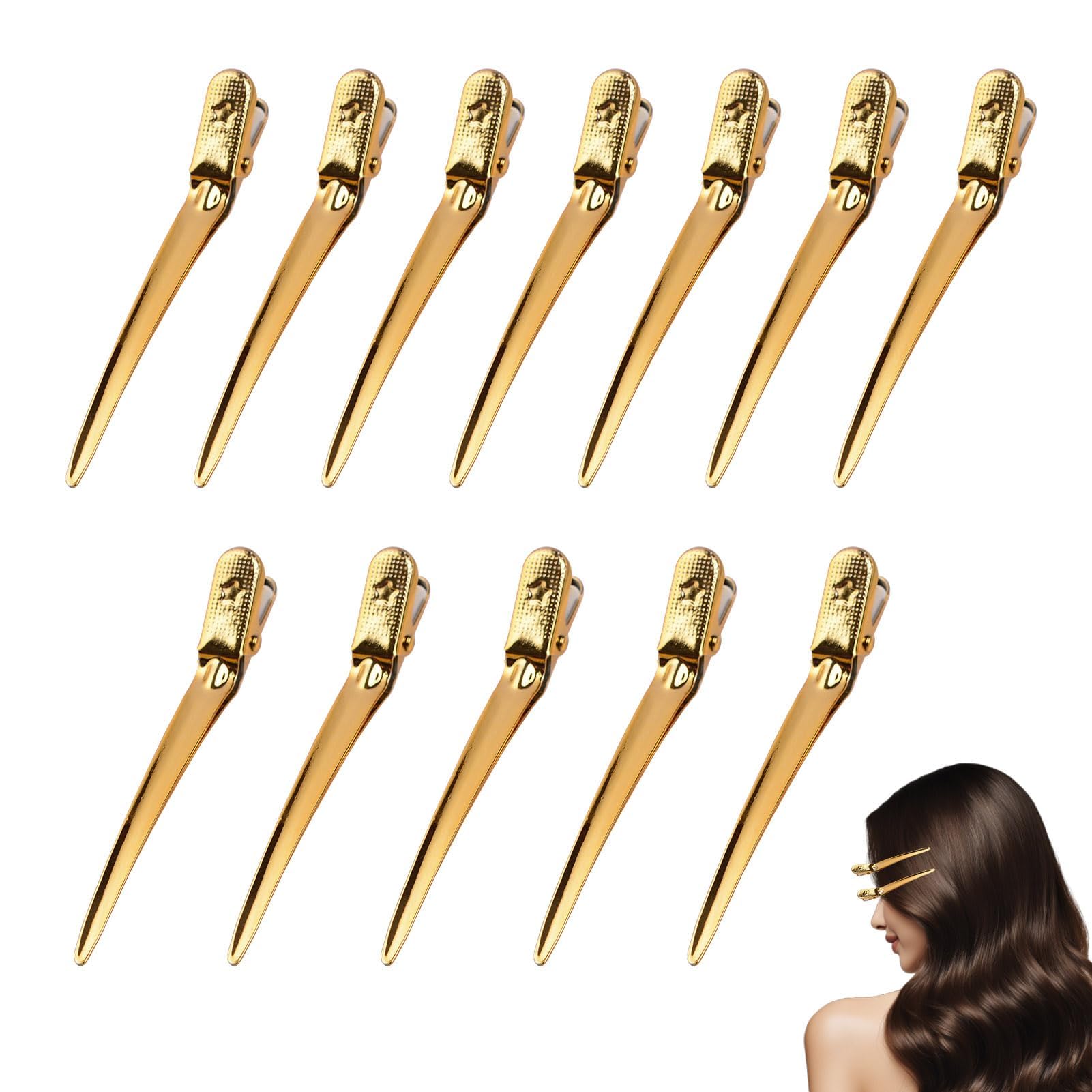 Agatige 12Pcs Professional Hair Clips for Styling Sectioning, 3.5in Non Slip No Trace Hairdresser Clips Metal Duck Bill Hair Clips Hair Pins Curl Clip for Hair Styling, Hair Coloring