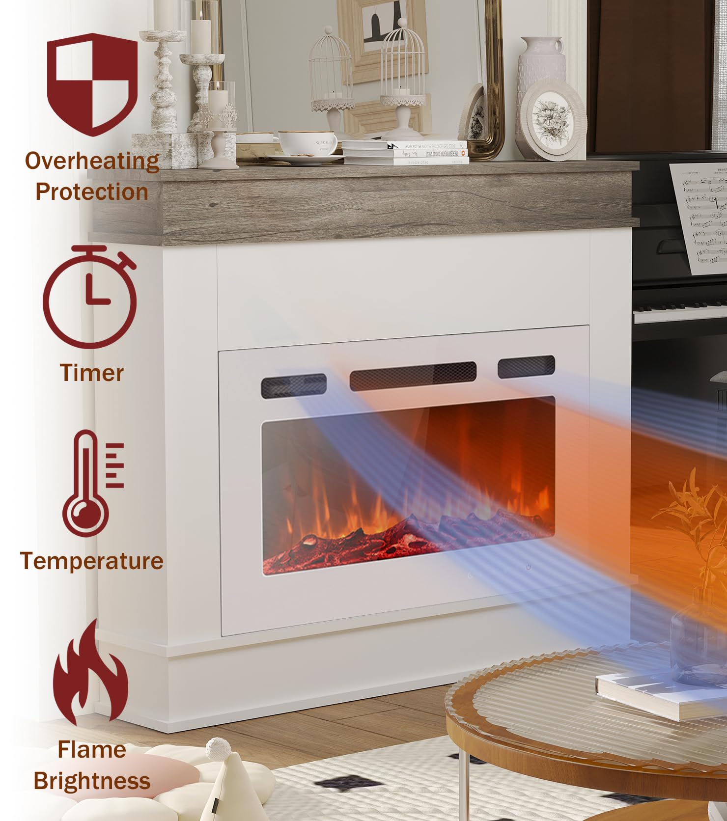 Maxhonor Chimenea eléctrica con insertos, calentador independiente para la sala de estar, chimenea flotante con 12 colores LED con leños y piedras, 1500 W/750 W (50 pulgadas con repisa, blanco) Maxhonor Chimenea eléctrica con insertos, calentador independiente para la sala de estar, chimenea flotante con 12 colores LED con leños y piedras, 1500 W/750 W (50 pulgadas con repisa, blanco)