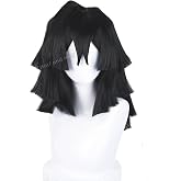 Obanai Cosplay Wig Short Black Demon Anime Warrior Wigs with Bangs for Men | Black Shoulder Length Synthetic Hair Wig for Women Unisex Halloween Party Costumes