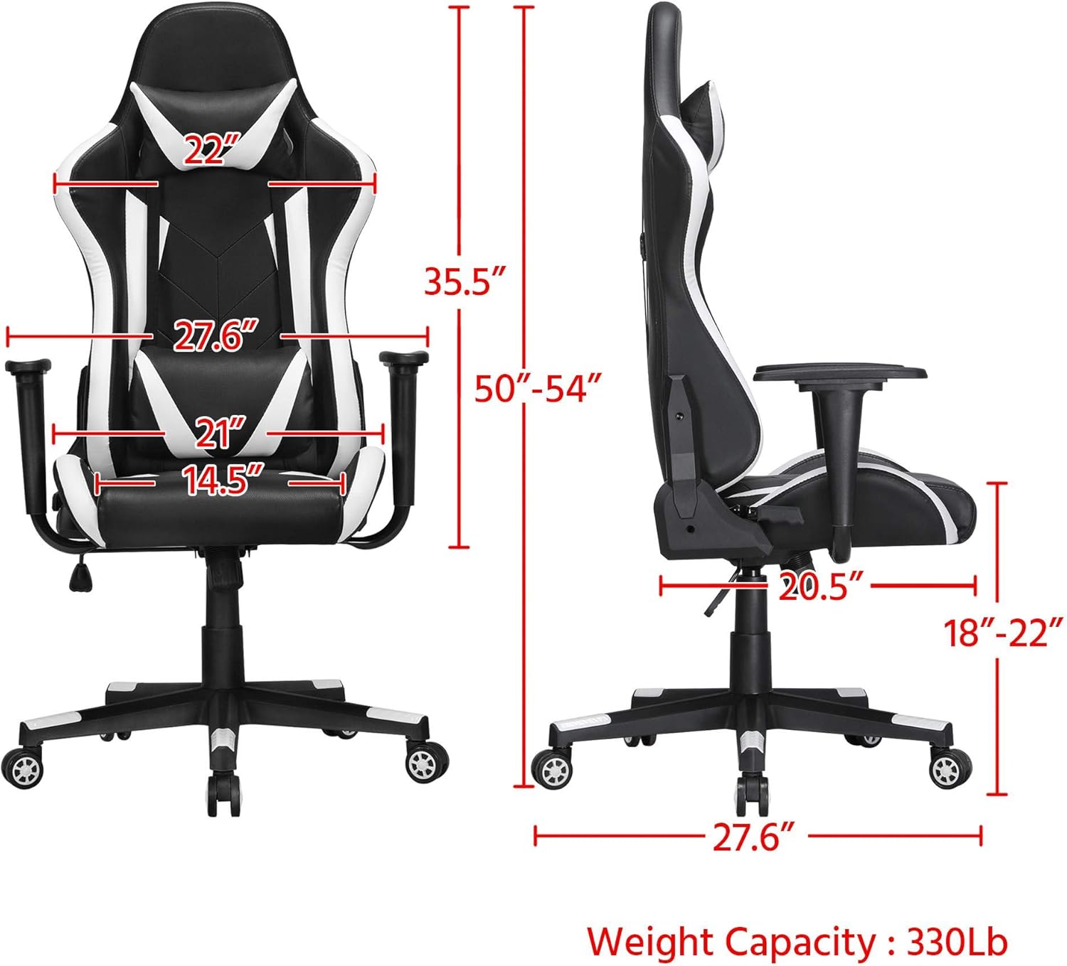 Yaheetech Racing Chair with Adjustable Height Seat Comfy Ergonomic High Back Lumbar Support