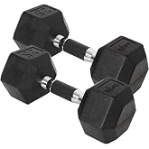 Yes4All Hex Dumbbells, Rubber Coated, Chrome Grip Hand Weights | Hex-Shaped with Ergonomic Chrome Handles Prevent Rolling and Provide a Secure Grip, Suitable for Home Gyms