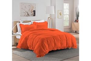 Xtream Fabric Ultra Soft 1 Piece Frilled Duvet Cover with Beautiful Corner Edge Ruffle Comforter Cover 100% Cotton 800 TC Solid King/California King Size, Orange
