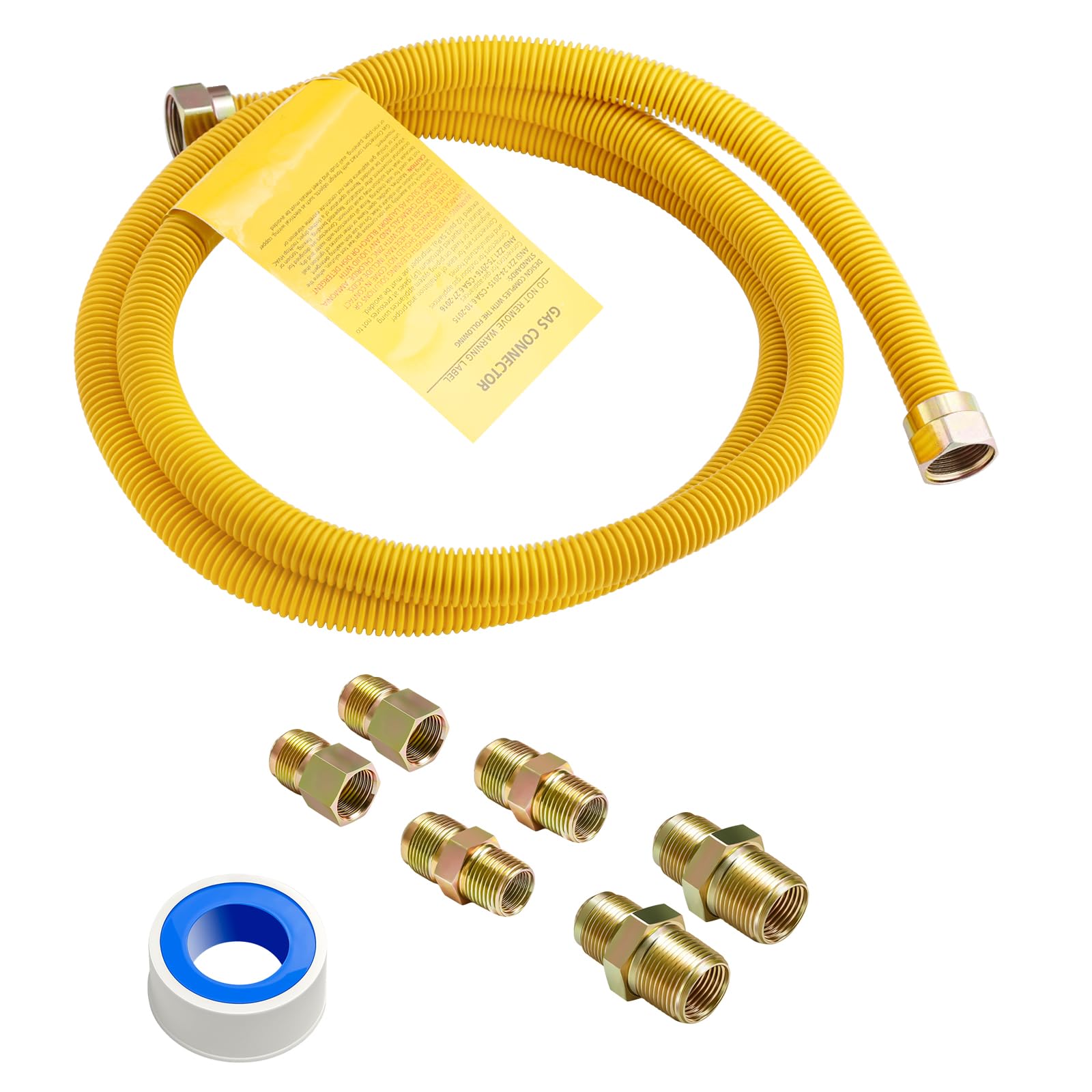 Photo 1 of Roastove 72" Flexible Yellow Coated Gas Line Connector Kit for Stove, Dryer, Gas Water Heater, Furnace,5/8 in.OD(1/2 in. ID?Flexible Gas Line with Connector 1/2" FIP &1/2"MIP & 3/4"MIP Fitting