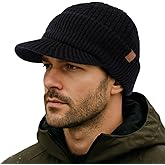 TOP-EX PolarWool™ 100% Merino Wool Winter Hat for Men Fleece Lined Visor Beanie with Brim Outdoor Knit Cap for Cold Weather