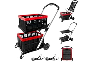 WARMYOU Collapsible Shopping Carts with Crates for Groceries (Black-198lbs)
