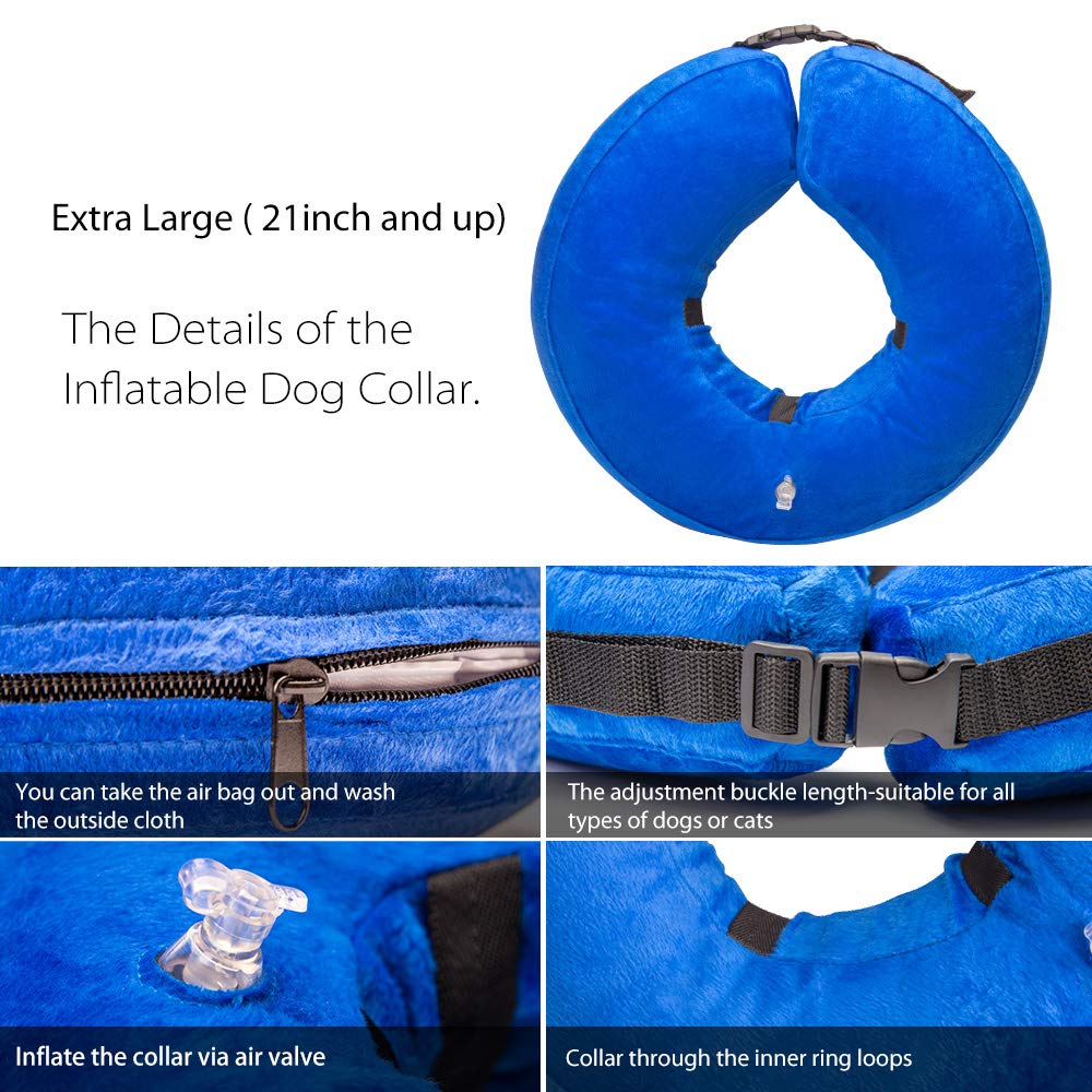 Holysteed Dog Inflatable Collar Protective Dog Collar Pet E-Collar Design to Prevent Pets from Biting and Scratching at Injuries,Stitches, Wounds, and Rashes Blue - Extra Large