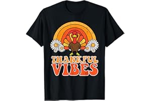 THANKSGIVING SHIRTS WOMEN MEN KIDS BOY GIRL GIFTS Thankful Vibes Turkey Rainbow Funny Retro Thanksgiving Women T-Shirt