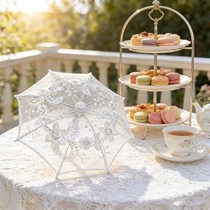 1PC Handmade White Embroidered Lace Parasol, Iron Anti-Scratch Frame, Wedding Photography & Dance Performance Decor Umbrella