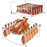 3-in-1 Rib Rack for Smoking & Chicken Leg Rack for Grill - Holds 6 Large Ribs, 12 Chicken Leg Wing, 1 Whole Chicken - Premium