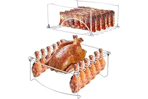 3-in-1 Rib Rack for Smoking & Chicken Leg Rack for Grill - Holds 6 Large Ribs, 12 Chicken Leg Wing, 1 Whole Chicken - Premium