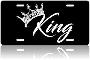 LOISTAVA Crown with King Design Car Front License Plate Cover Couple Love Personalise License Plate Rust-Proof Stainless Steel Metal Car Plates Tag Funny Novelty Vanity Tag 4 Screw Holes Decorative Men
