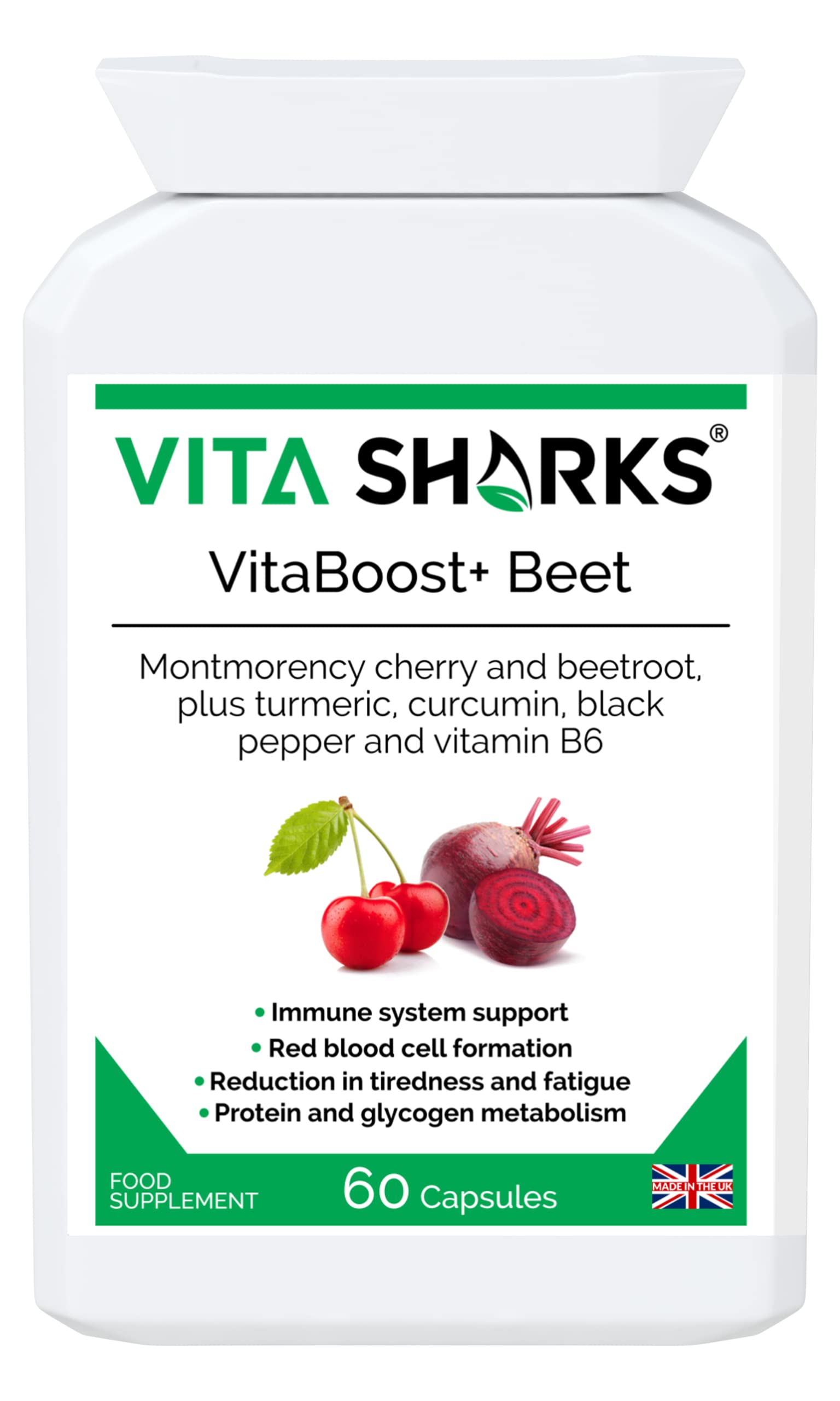 VitaBoost+ Beet Complete: 60 Vegan Capsules | Immune Support Blend with Montmorency Cherry, Beetroot, Turmeric, Curcumin, Black Pepper, Vitamin B6 & More