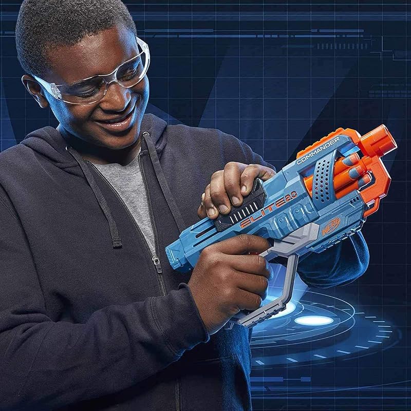Hasbro Nerf Elite 2.0, Commander RD-6, Blaster à Fléchettes en Mousse avec Barillet Rotatif et 12 Fléchettes, Jouet pour Enfants, Filles et Garçons dès 8 Ans Jeux d'extérieur