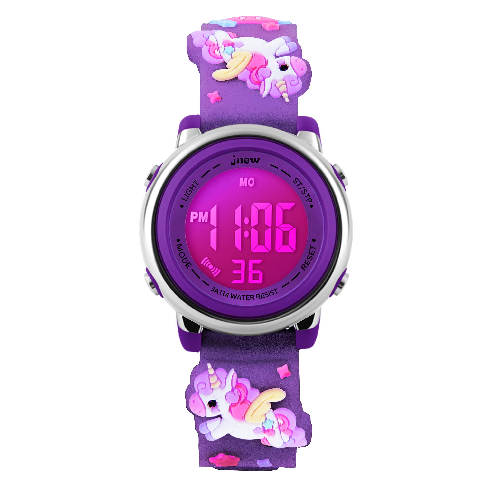 A ALPS Kids Watches Girl Watches Ages 5-11 Sports Waterproof 3D Cute Cartoon Digital 7 Color Lights Wrist Watch for Kids Gifts