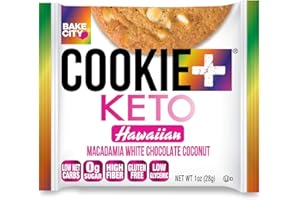 Bake City Cookie Plus Keto | 1oz Hawaiian Cookies (12 pack), Gluten Free, 0g Sugar, Only 1.5g Net Carbs, Good Fats, 5g Protein, Kosher, No Artificial Flavors