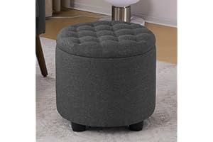 Furniliving 18.7inch Storage Round Ottoman, Footstools with Hidden Storage with Removable Lid, Stylish Button Tufted Design Ottoman Foot Stools for Living Room, Bedroom，Darkgrey