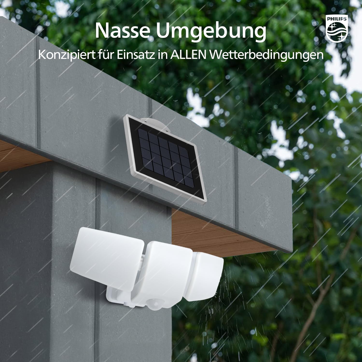 Philips 3600LM Solarlampen für Außen mit Bewegungsmelder, 5000K Wasserdichte Dimmbare LED, 3 Verstellbare Köpfe mit 5m Kabel, Separate Solarpanel mit 3 Modi Solar-Fluter für Hof, Garage 6