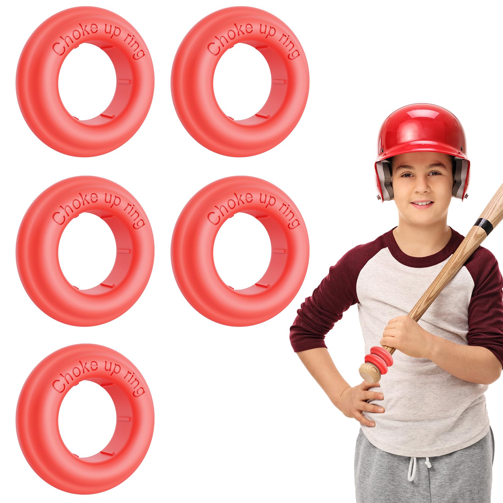 Photo 1 of [5 Packs] Baseball Bat Grip Choke Up Rings for Youth Baseball Softball Teeball Tball Bat Choke Up Ring Bat Knob Baseball Bat Accessories - Red