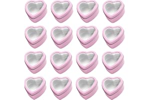 SUNCH CRAFT 16 Pcs Metal Tins Jar 2 OZ Empty Heart Shaped Tins with Clear Window Lid for Candle Jars Art Crafts Candies Party Favors (Pink)
